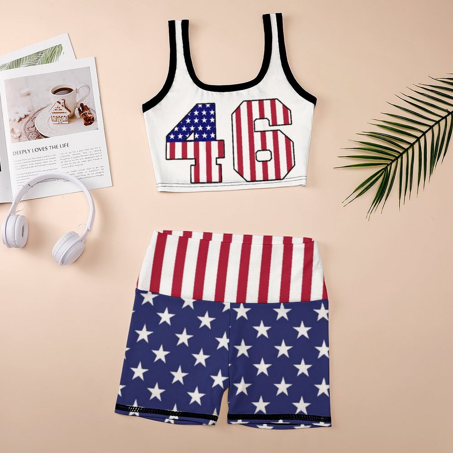 Online Custom Suit for Women Thread Yoga Vest Set Two Tone American American Flag Number 46
