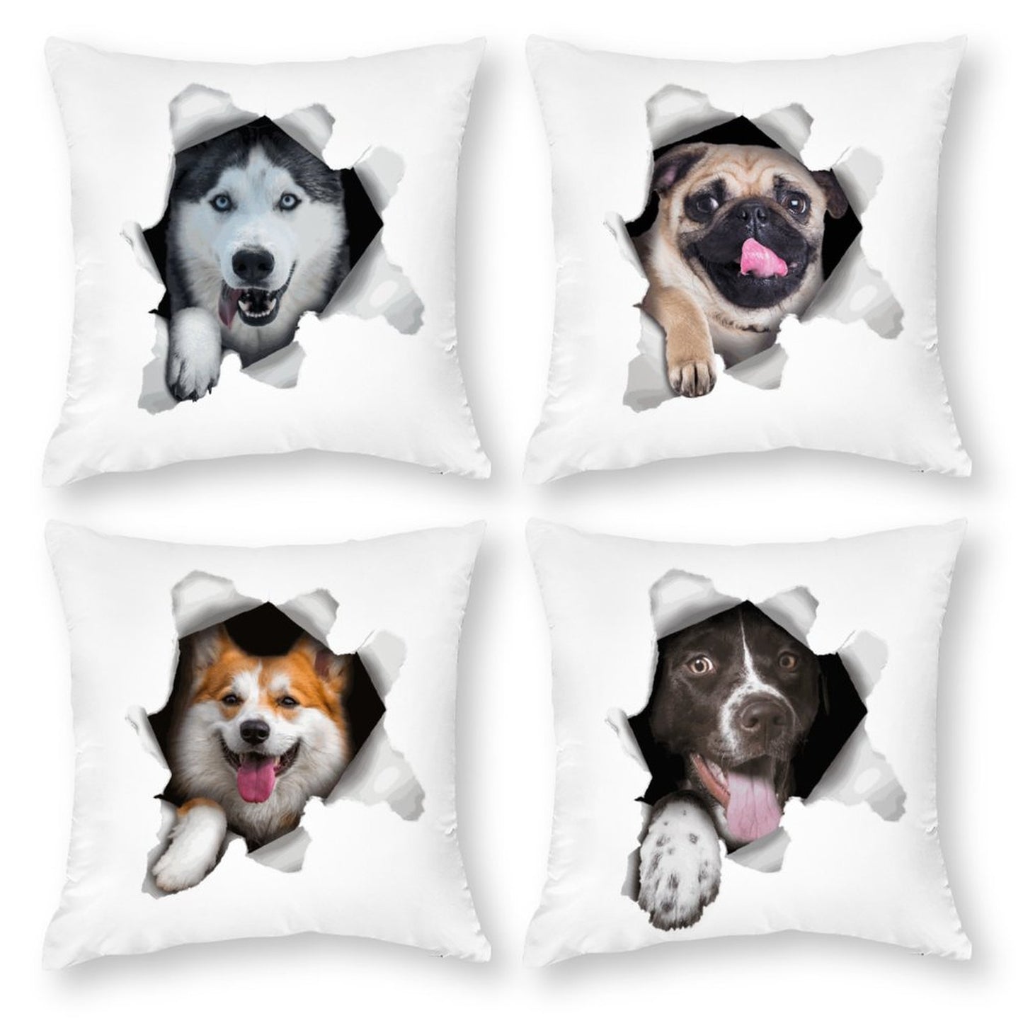 Online Custom Polyester Pillow Case Set of 4 Paper Hole Dog Only Pillowcase