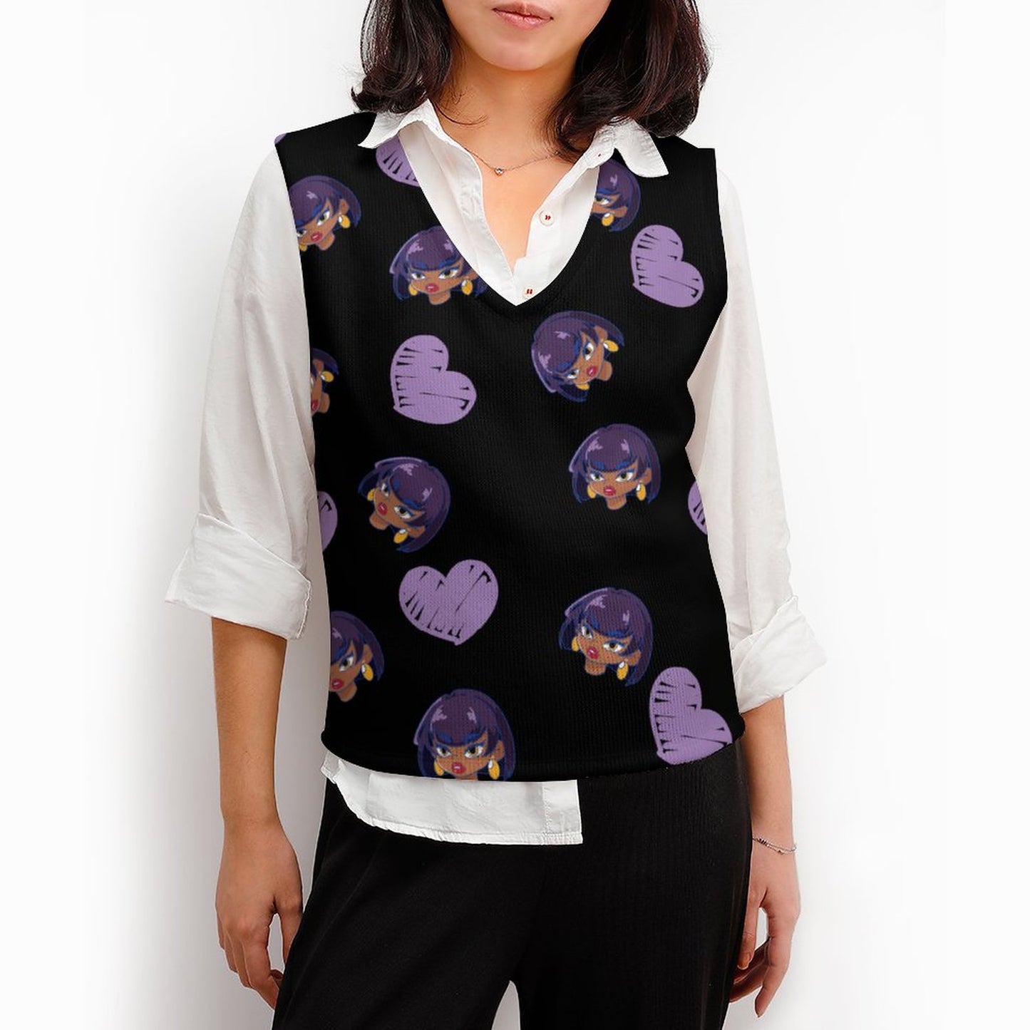 Online Custom Casual Wear for Women Women's Knitted Vest Girl Heart Purple