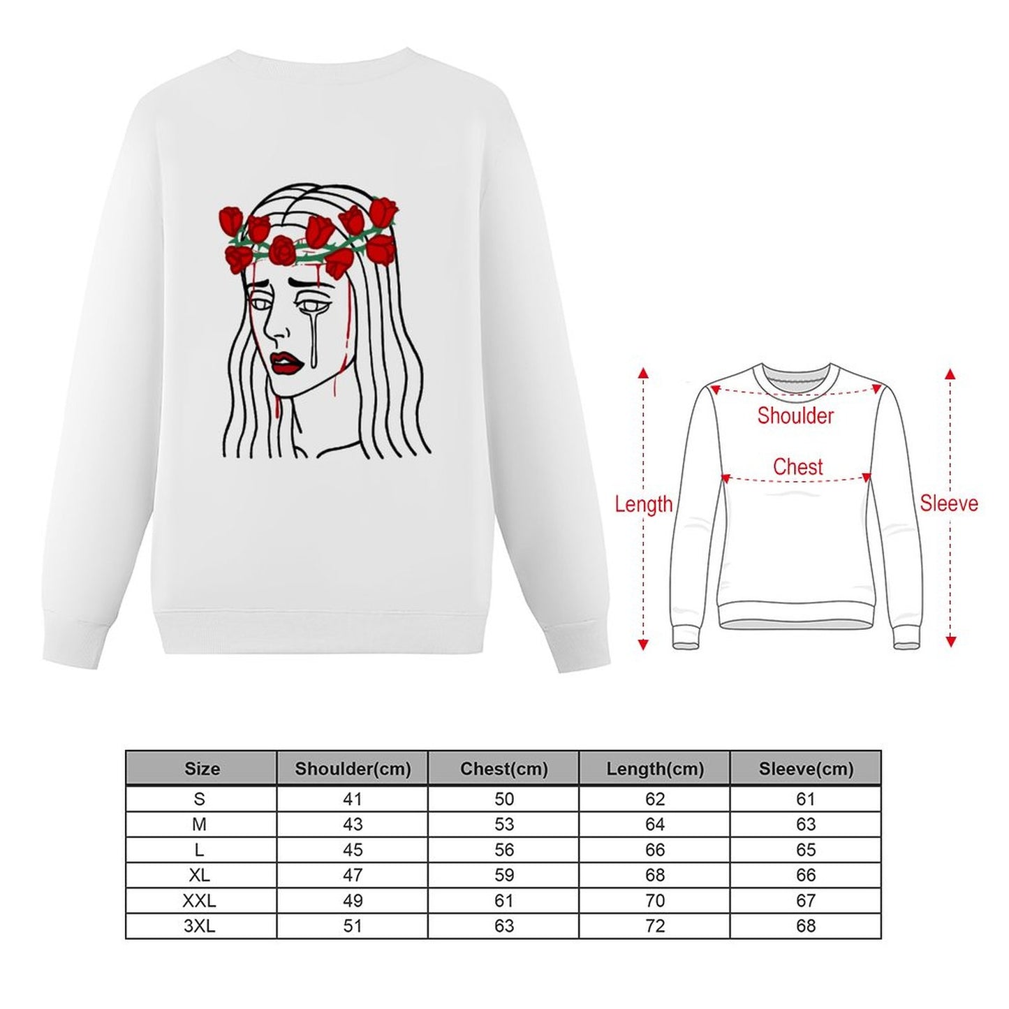 Online Custom Women's Pullover Love Hurt Red Roses Thorn Shed Tears