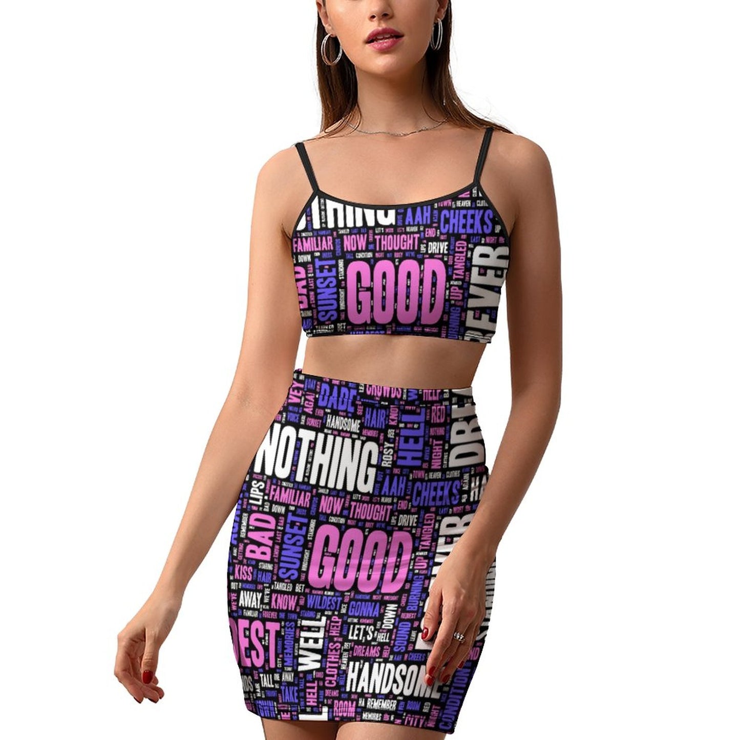 Online Custom Suit for Women Casual Skirt Set Words Pattern Dress