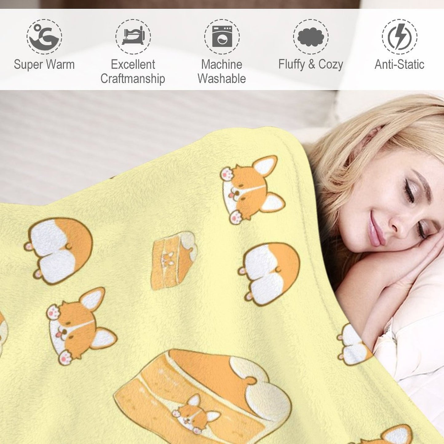 Online DIY Blanket Tile Pattern Dog Corgi Cake Yellow Cute