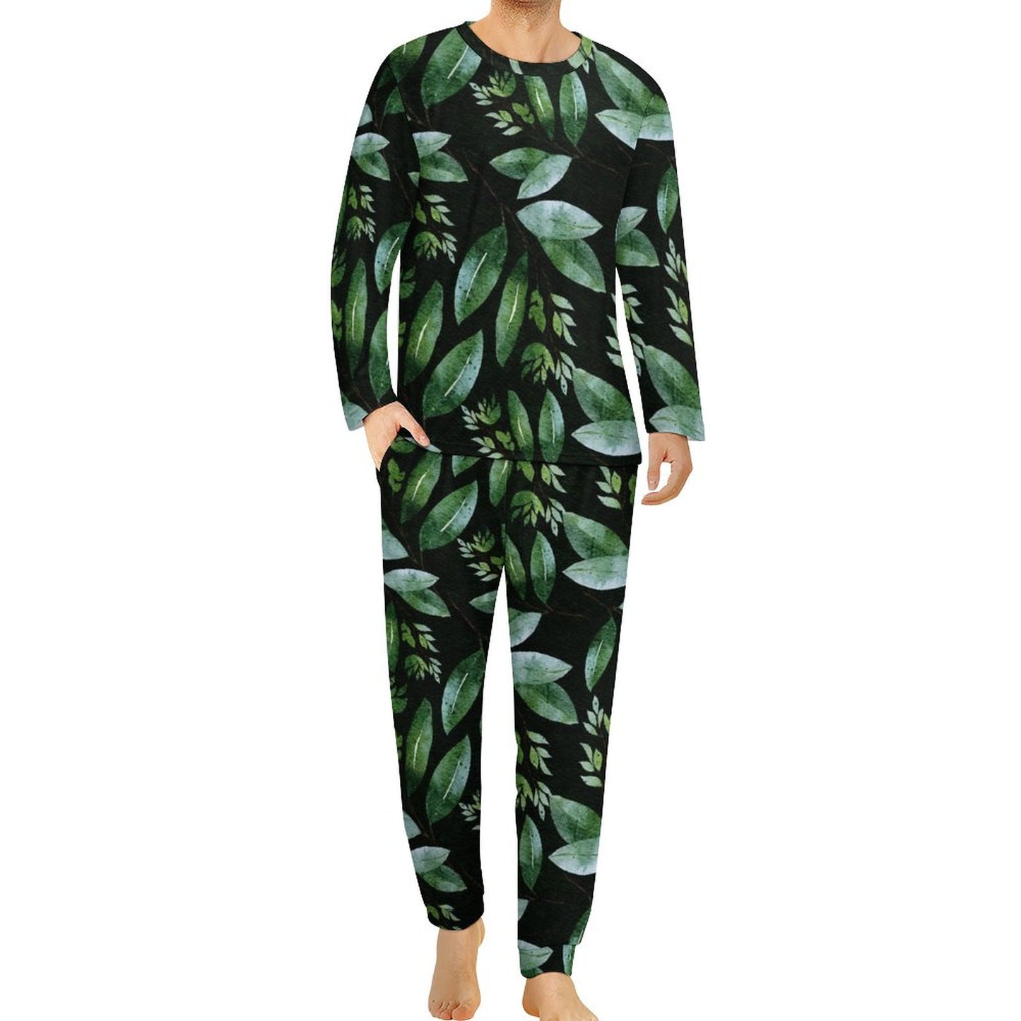 Online DIY Men's Pajama Suit Plant Pattern
