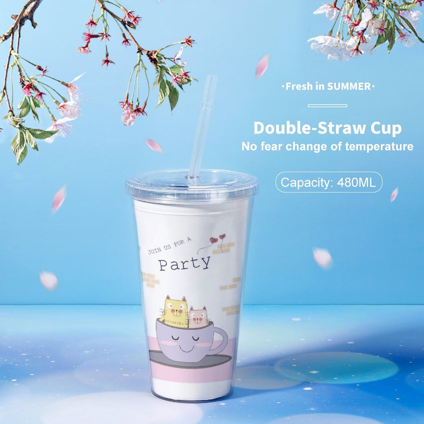 Online DIY Double Layer Straw Cup White-style One Size