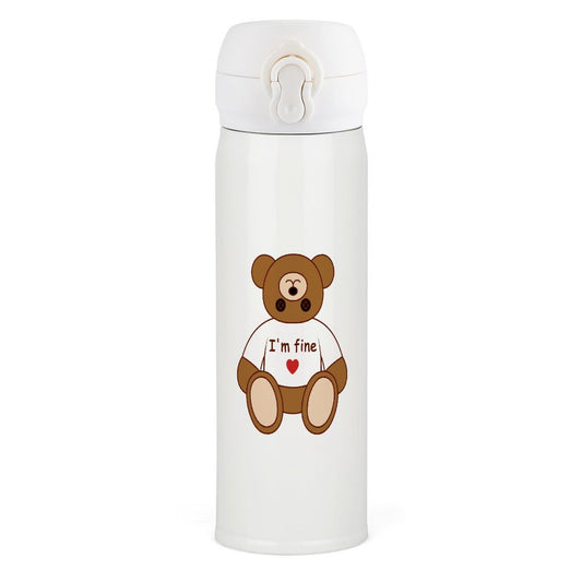 Online DIY Insulation Water Bottle Thermos Doll Bear I'm Fine Hearts White-style One Size
