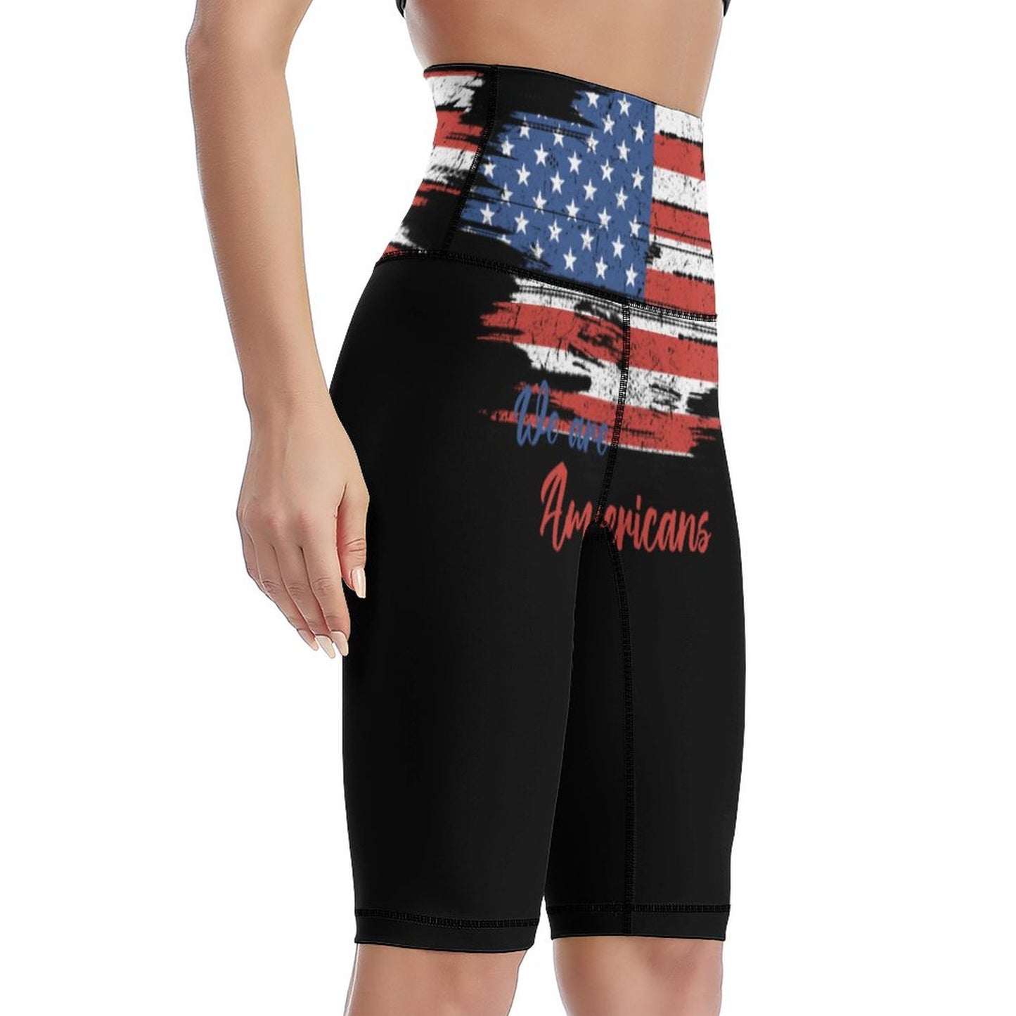 Online Custom Sportswear for Women Knee-Length Yoga Shorts American Flag