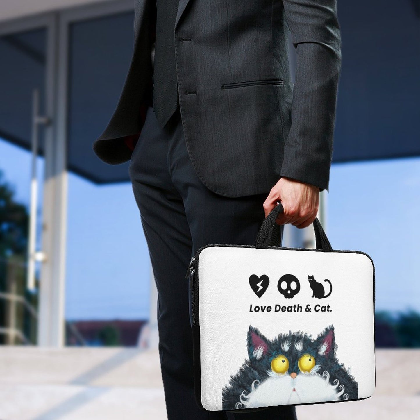 Online Custom Laptop Bag Sleeve Love Death Cat Logo Cartoon