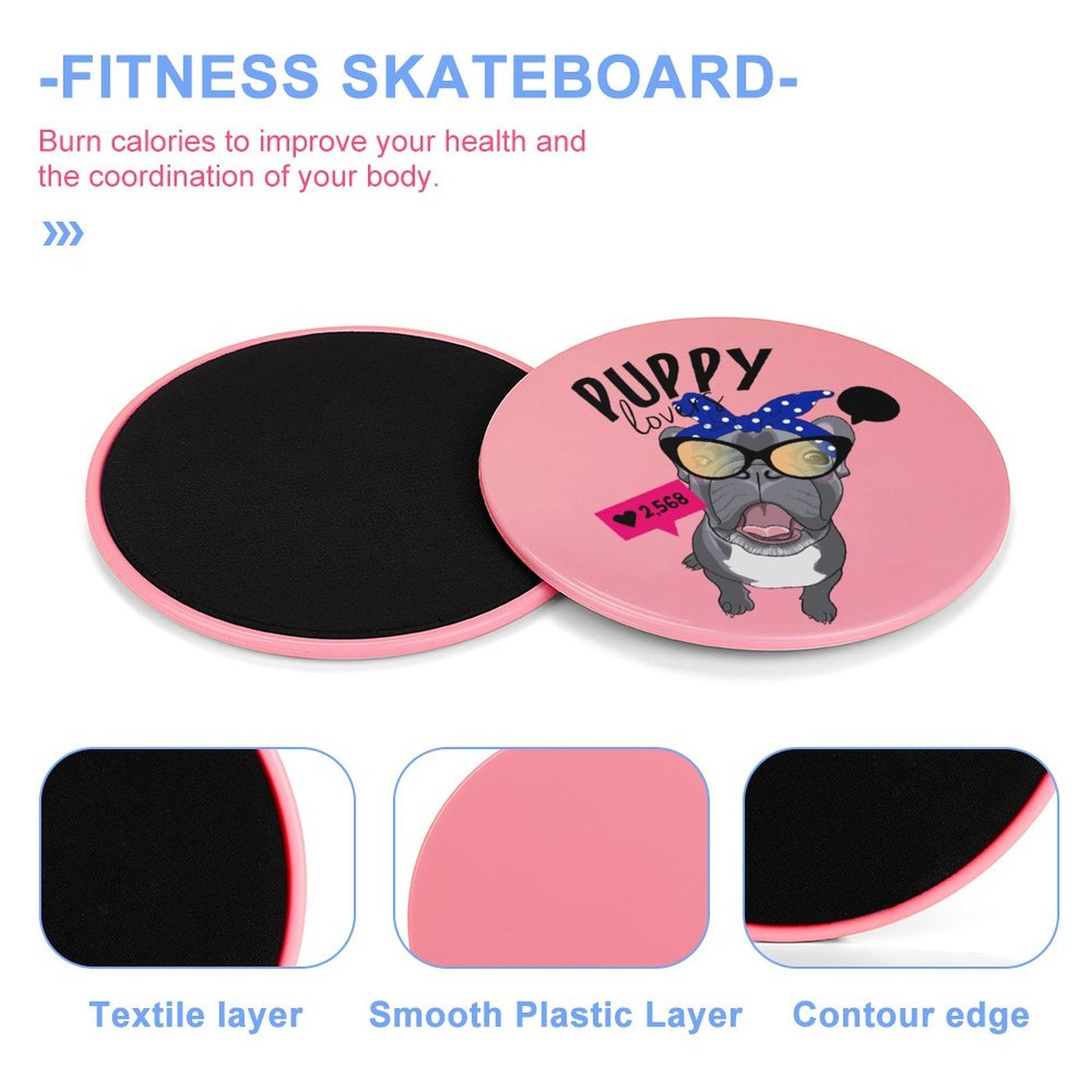 Online Custom Yoga Sliding Plate Pink Lovely Dog 7inx 7in